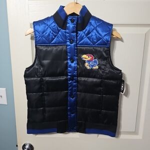 University Of Kansas Jayhawks Puffer Vest Women's Medium Black Blue NEW‎